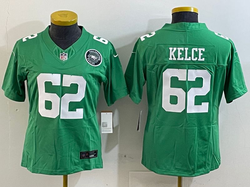 Women Philadelphia Eagles 62 Kelce Green three generations 2025 Nike Vapor Limited NFL Jersey style 4